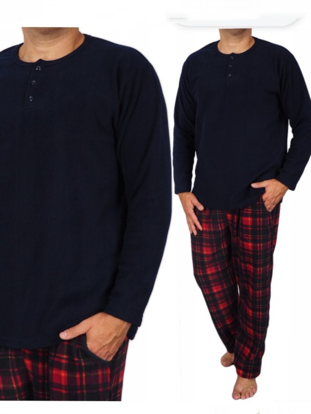 NEW Essential Sleepwear Set - Navy Top with Red Plaid Bottom. Size M